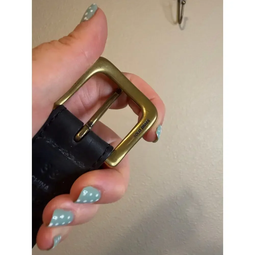Boho Y2K Black Leather Braided Brass Buckle Belt